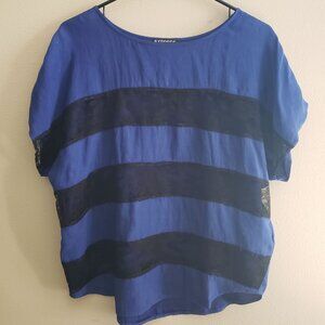 Express Black and Blue Striped Lace Top Small